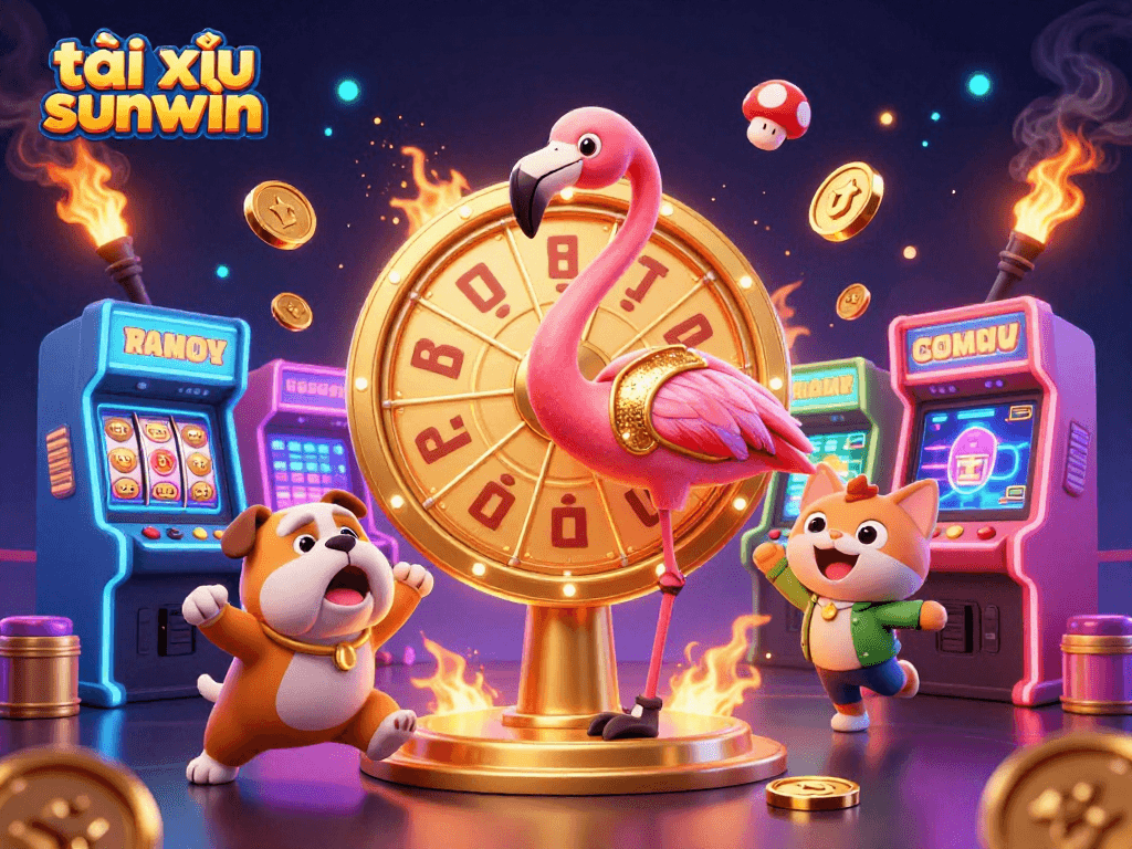 Experience excitement with tài xỉu sunwin featuring vibrant characters and game elements in an energetic casino scene.