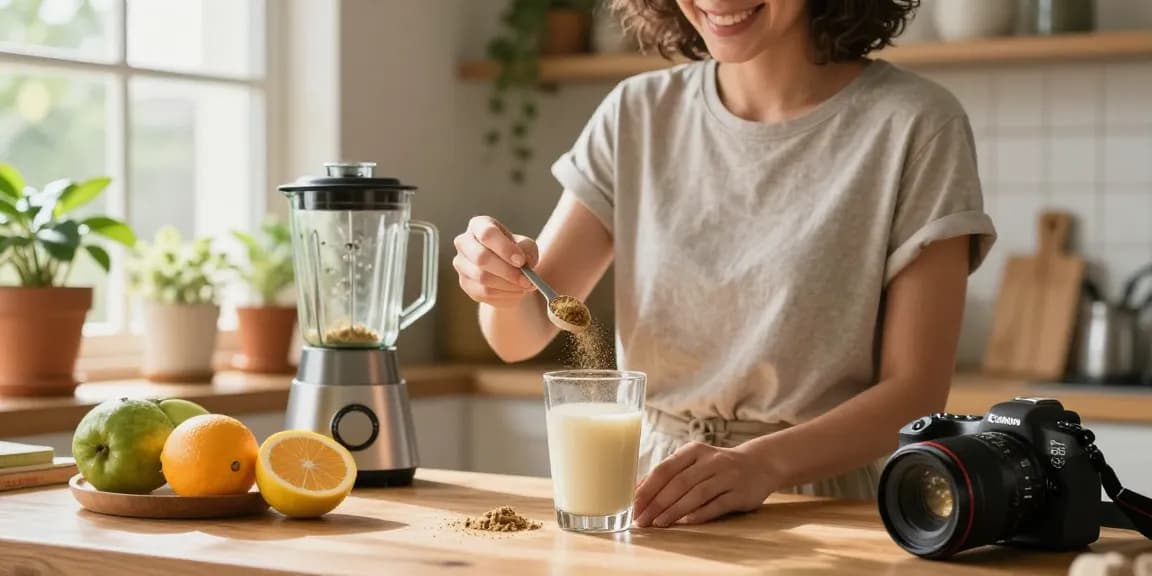 White maeng da kratom for sale showcased in a cozy kitchen scene, highlighting healthy beverage preparation.