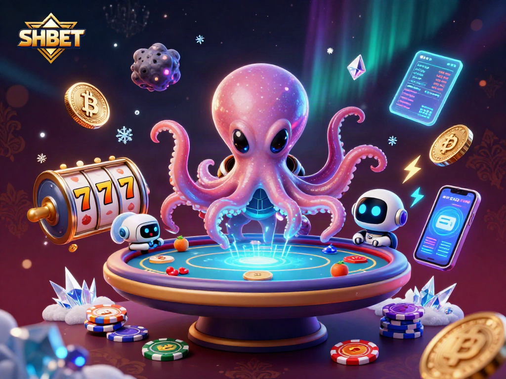 Experience thrilling SHBET gaming under the stars with our alien octopus dealer at the holographic poker table.