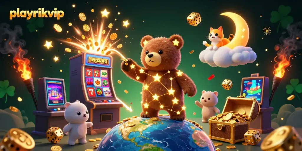 Engage with playrikvip's thrilling casino experience featuring enchanting characters and vibrant slot machines.