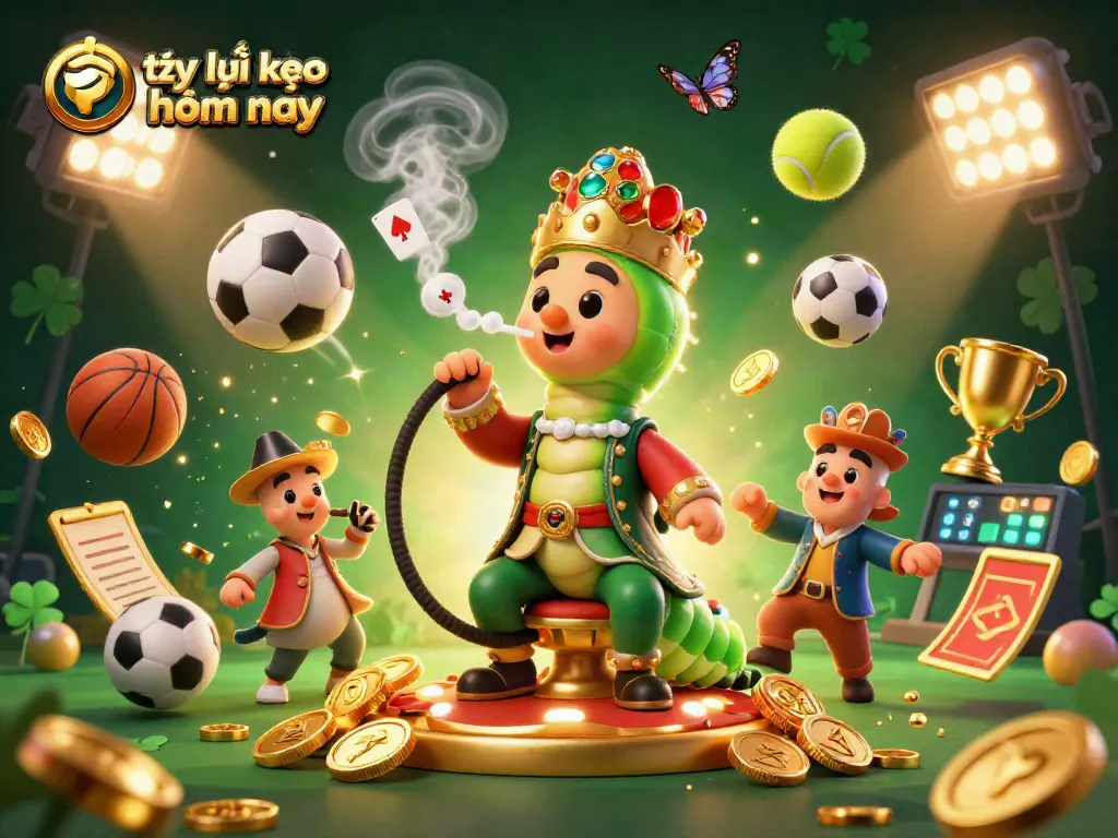 Experience the thrill of tỷ lệ kèo nhà cái hôm nay with this vibrant 3D illustration showcasing sports excitement and betting action.