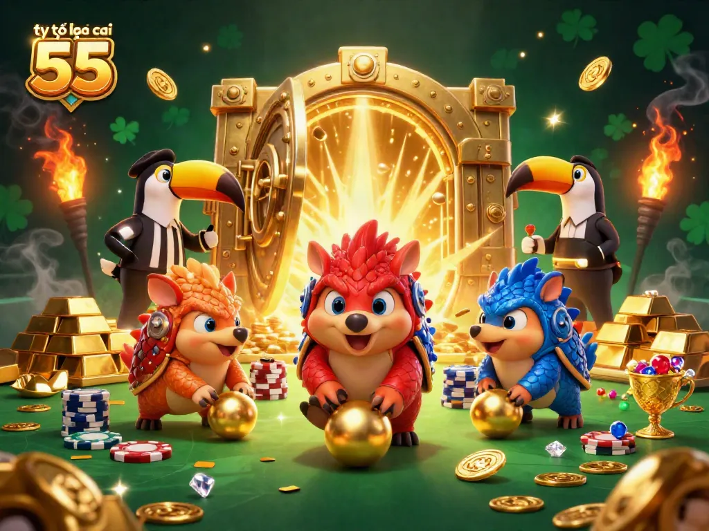 Experience the thrill of tỷ lệ kèo nhà cái 55 as rival pangolins battle through poker chips in this vibrant scene.