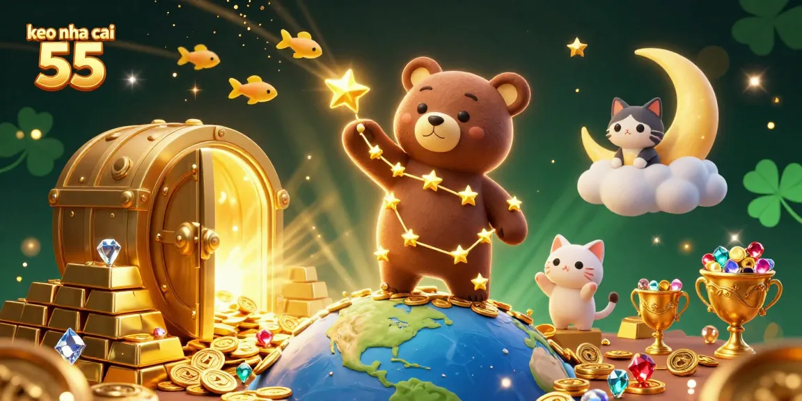 Join the excitement of keo nha cai 55 with vibrant 3D casino illustration showcasing thrilling treasures.