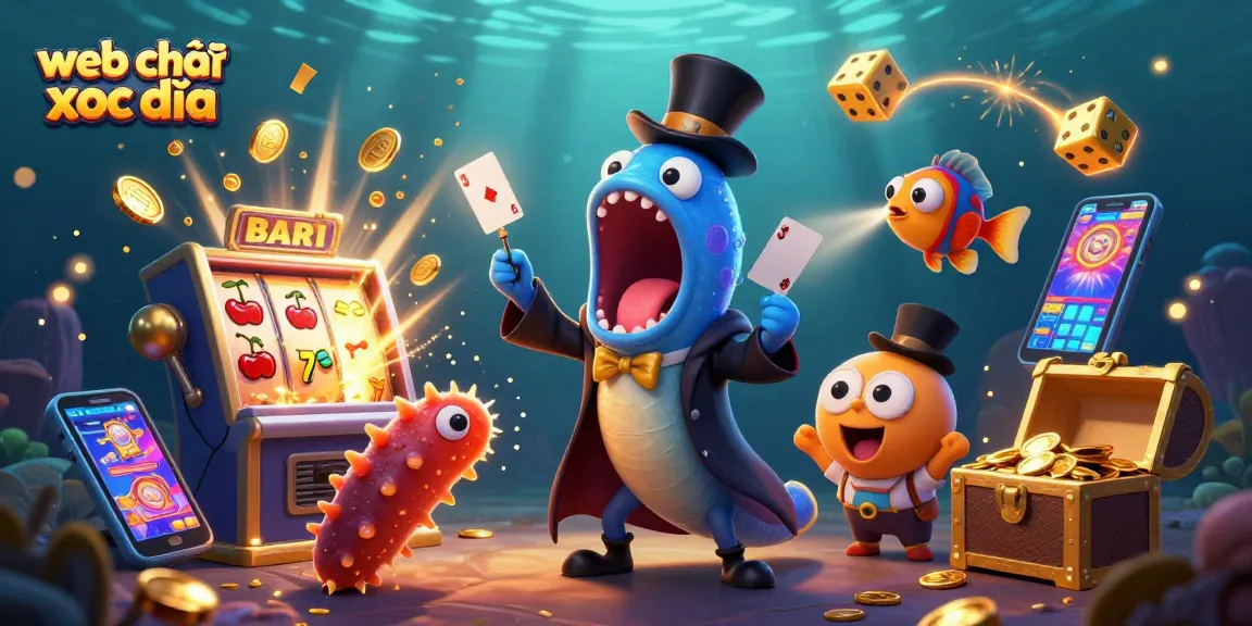 Engage with web chơi xóc đĩa in a vibrant, dynamic underwater casino scene full of winning excitement.