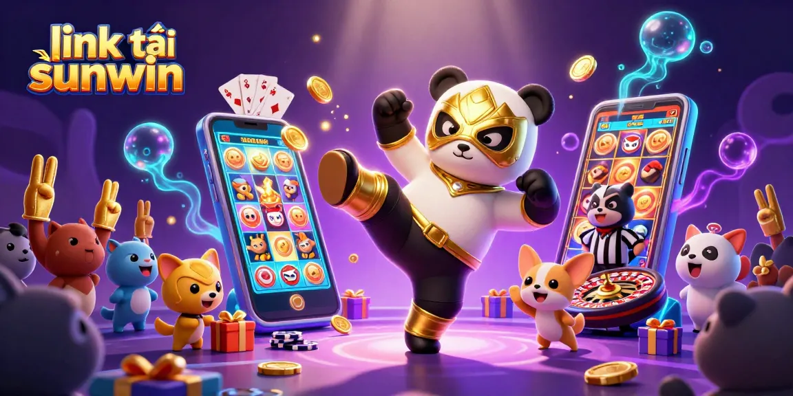 Join the excitement with link tải sunwin as a panda wrestler flies through a vibrant casino-themed scene!