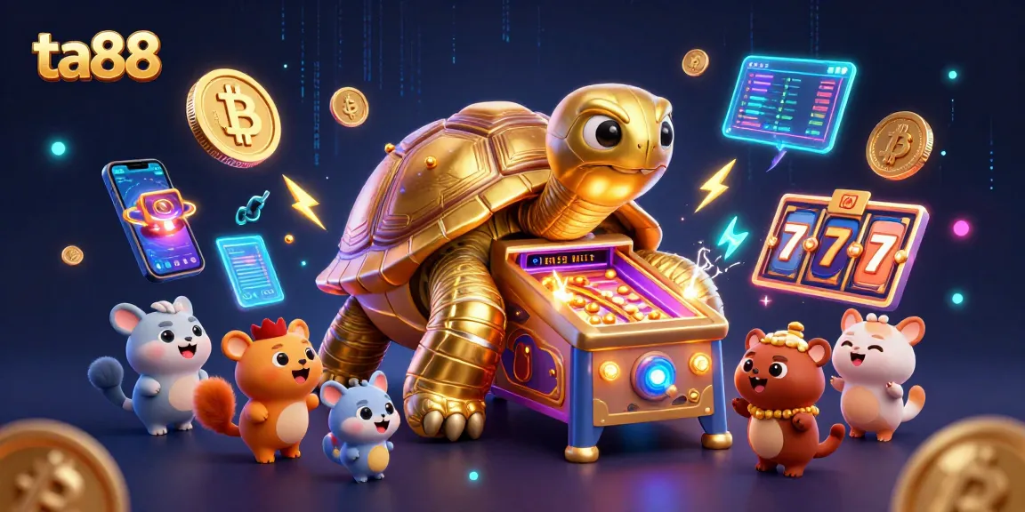 Play thrilling games with ta88's vibrant casino experience featuring a tortoise and crypto elements.