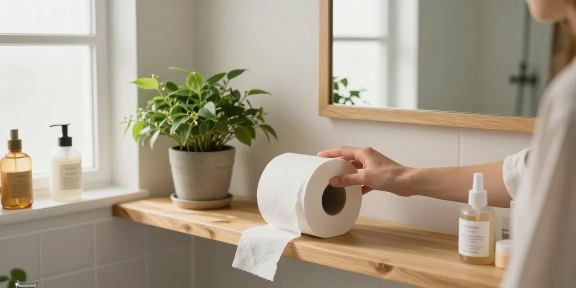 Bamboo Toilet Tissue in a bright eco-friendly bathroom with sustainable products and natural light.