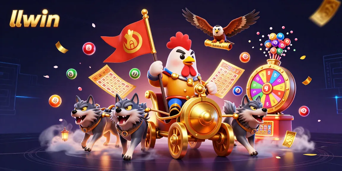 Experience thrilling wins at llwin with vibrant games and dynamic characters in this 3D illustration.
